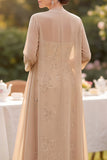 Champagne paillettes broderie midi Robe mère de la mariée avec couverture en mousseline