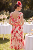 Robe midi midi Mother of the Bride à col bateau rouge à col bateau