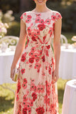 Robe midi midi Mother of the Bride à col bateau rouge à col bateau