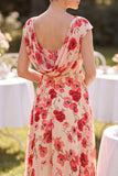 Robe midi midi Mother of the Bride à col bateau rouge à col bateau