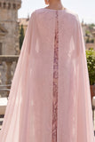 Robe de mère de la mariée Midi à paillettes roses à paillettes et cape en mousseline