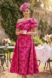 Robe asymétrique à une épaule fuchsia à rayures en A, imprimée en A, robe de la mère de la mariée