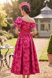 Robe asymétrique à une épaule fuchsia à rayures en A, imprimée en A, robe de la mère de la mariée