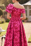 Robe asymétrique à une épaule fuchsia à rayures en A, imprimée en A, robe de la mère de la mariée