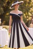 Robe midi noire blanche à fronces Mother of the Bride Mother of the Bride Noir Blanche
