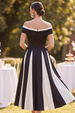 Robe midi noire blanche à fronces Mother of the Bride Mother of the Bride Noir Blanche
