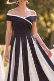 Robe midi noire blanche à fronces Mother of the Bride Mother of the Bride Noir Blanche