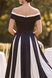 Robe midi noire blanche à fronces Mother of the Bride Mother of the Bride Noir Blanche