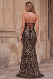 Robe de bal longue de bal à col nu à col en V noir à paillettes longues avec fente haute