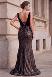 Robe longue de soirée en velours à col V noir, coupe sirène