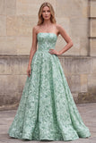 Robe longue de soirée à fleurs, ligne A, vert clair, sans bretelles