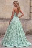 Robe longue de soirée à fleurs, ligne A, vert clair, sans bretelles