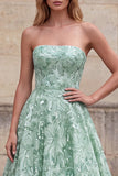 Robe longue de soirée à fleurs, ligne A, vert clair, sans bretelles
