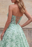 Robe longue de soirée à fleurs, ligne A, vert clair, sans bretelles