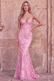 Robe de soirée longue avec broderie, coupe sirène, rose, à col V