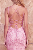Robe de soirée longue avec broderie, coupe sirène, rose, à col V