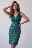 Robe cocktail midi midi en dentelle en satin vert foncé