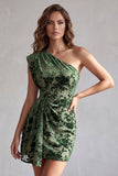 Robe cocktail courte courte en velours froncé en velours d’Eucalyptus avec drapé