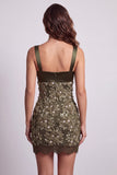 Olive Square Neck Satin Appliques Sequins Shorts Bodycon Bodycon Body Shell Short Short Slip