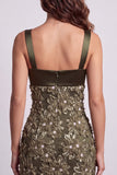 Olive Square Neck Satin Appliques Sequins Shorts Bodycon Bodycon Body Shell Short Short Slip