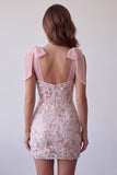 Blush Sequins Broderie Larges bretelles Bodycon Robe Cocktail courte