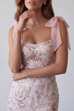 Blush Sequins Broderie Larges bretelles Bodycon Robe Cocktail courte