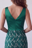 Robe cocktail Midi en dentelle bodycon en satin vert foncé avec franges