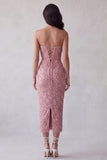 Robe cocktail longue bretelles Pink Sequins bodycon avec fente arrière