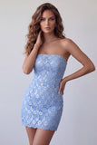 Robe cocktail courte bodycon courte bodycon en dentelle bleu ciel bleu ciel avec dentelle dans le dos