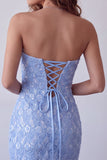Robe cocktail courte bodycon courte bodycon en dentelle bleu ciel bleu ciel avec dentelle dans le dos