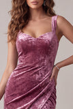 Robe cocktail Midi froncée en velours Fuchsia Bodycon Bodycon Sweetheart avec fente