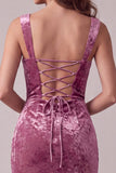 Robe cocktail Midi froncée en velours Fuchsia Bodycon Bodycon Sweetheart avec fente