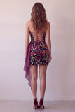 Robe courte cocktail courte bodycon sans bretelles en velours bordeaux avec drapé