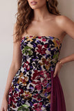 Robe courte cocktail courte bodycon sans bretelles en velours bordeaux avec drapé