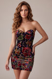 Robe cocktail courte courte bordeaux Bodycon Body Velvet Imprimée Busy