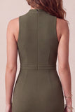 Robe de cérémonie midi en sirène olive, col haut, tulle bas