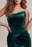 Robe cocktail courte courte en velours froncé vert foncé vert foncé