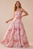 Robe Maxi de soirée rose sans bretelles à sequins sans bretelles avec dentelle dans le dos