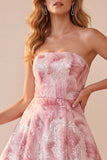 Robe Maxi de soirée rose sans bretelles à sequins sans bretelles avec dentelle dans le dos