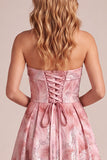 Robe Maxi de soirée rose sans bretelles à sequins sans bretelles avec dentelle dans le dos