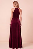 Robe formelle longue longue en velurs à dos nus A-Line Bourgogne en velut 3D fleur avec perles