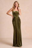 Corset olive en velours fourreau anneau Maxi Courtier robe formelle ronceuse