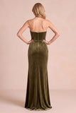 Corset olive en velours fourreau anneau Maxi Courtier robe formelle ronceuse