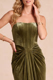 Corset olive en velours fourreau anneau Maxi Courtier robe formelle ronceuse