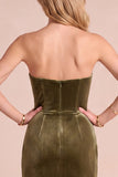 Corset olive en velours fourreau anneau Maxi Courtier robe formelle ronceuse