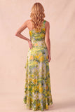 Robe formelle à étui jaune imprimée à une épaule haute-basse avec volants