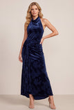 Robe formelle Maxi en velut haut, fourreau à col haut et bas avec drapé