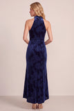 Robe formelle Maxi en velut haut, fourreau à col haut et bas avec drapé