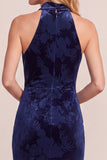 Robe formelle Maxi en velut haut, fourreau à col haut et bas avec drapé