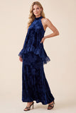 Robe formelle Maxi en velours A-Line A-Line Aline avec volants